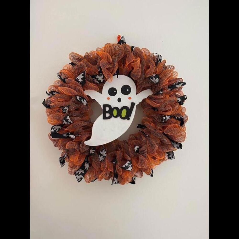 Festive Halloween Wreath with Ghost Decoration